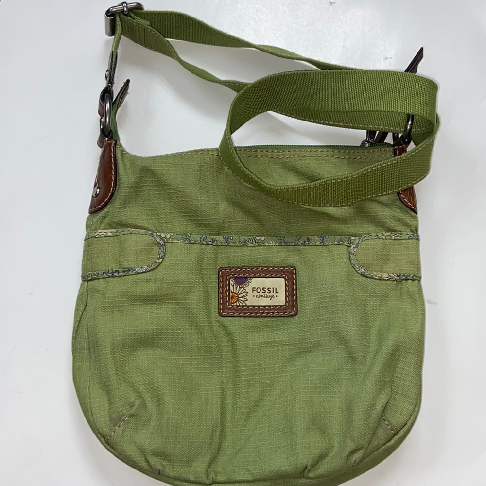 RARE FOSSIL VINTAGE ORIGINAL CANVASS AND LEATHER CROSSBODY WOMEN’S BAG